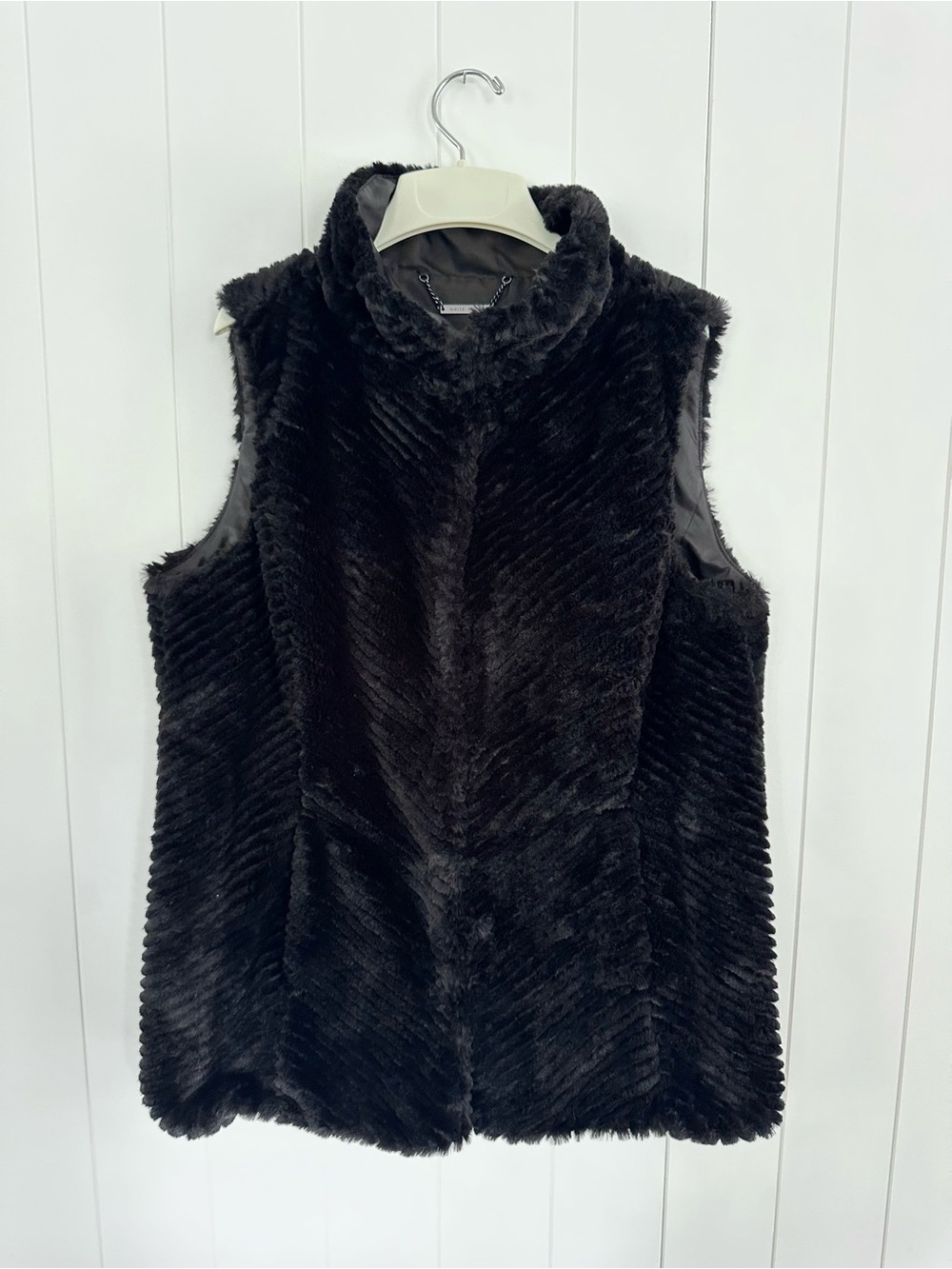 White House Black Market Black Faux Fur Vest